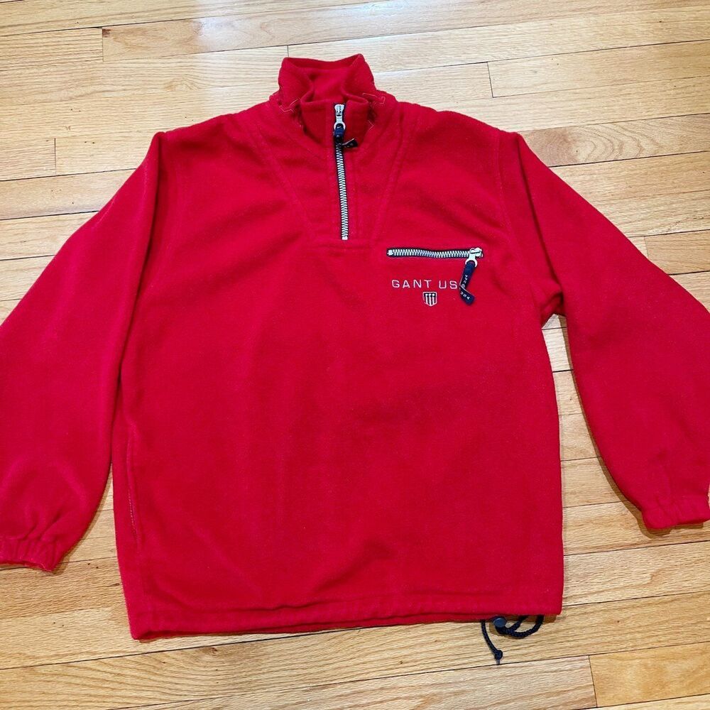 Vintage Gant Mens Rugger Fleece Pullover Sweatshirt Size Small S Red 1/4 Zip EUC